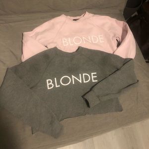 Brunette the label cropped crew sweatshirt. Both are size xs/s pink and grey